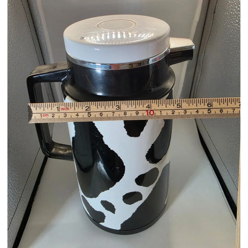 Vintage A.K. Das Cow Print Thermal Coffee Carafe Thermos Pitcher Taiwan Black